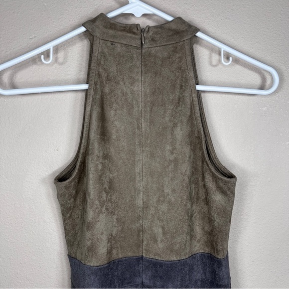 SMALL NUDE BRAND DRESS SLEEVELESS BEIGE GREY STRETCH  FAUX SUEDE - Picture 2 of 11